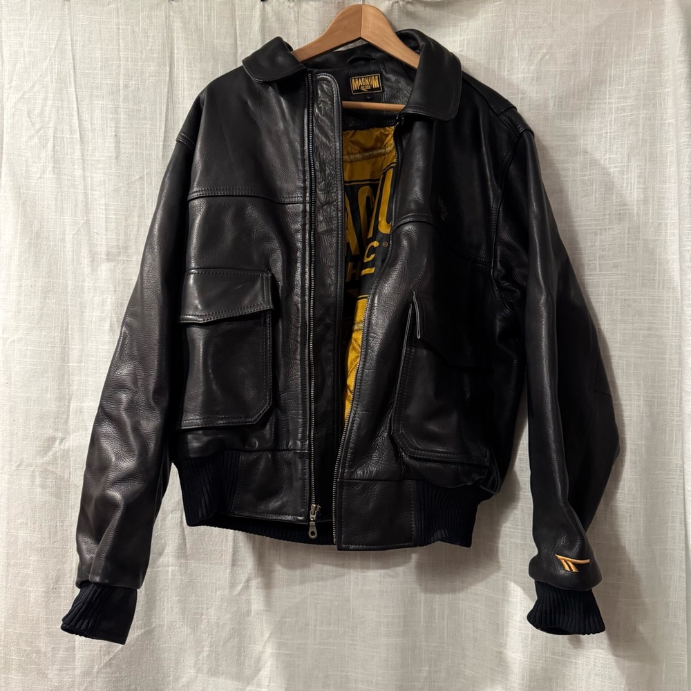 Magnum Black Leather Bomber Jacket